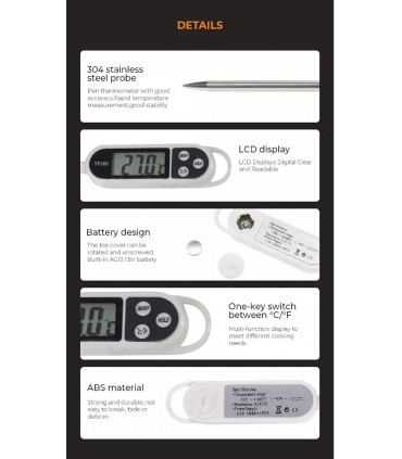 Thermomètre de Cuisine, Numérique en Acier Inox, à lecture instantanée