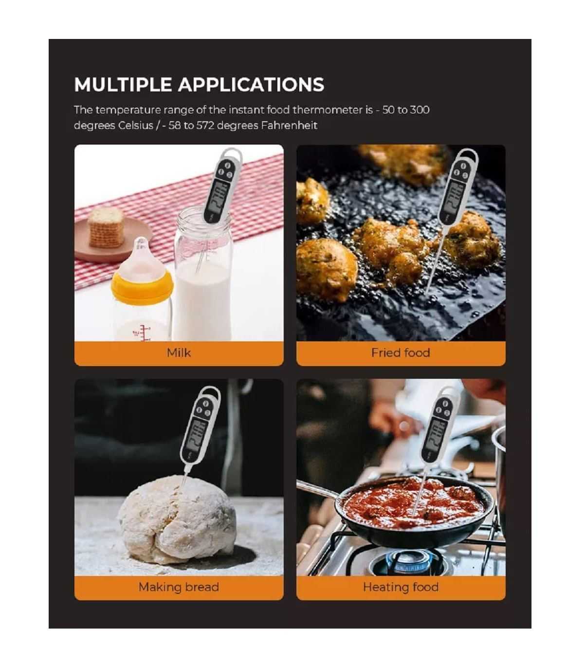 Thermomètre de Cuisine, Numérique en Acier Inox, à lecture instantanée