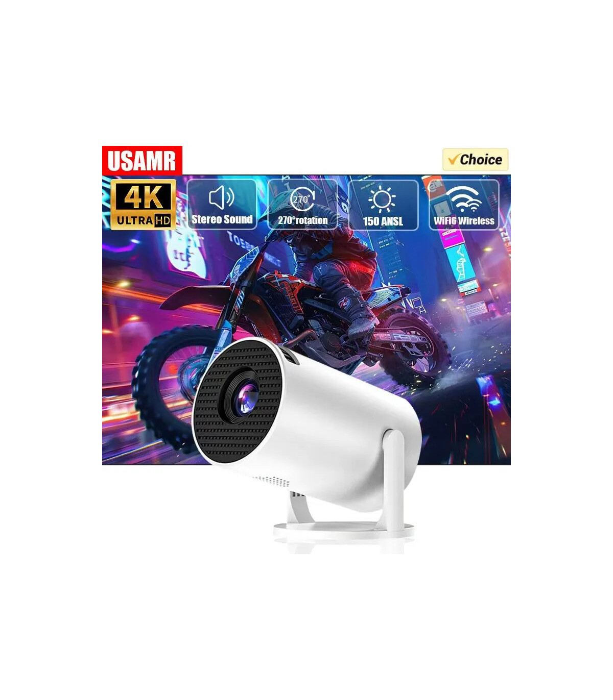 [Wired-with box] Projecteur portable USAMR HY200 1080P, 270 ° Angle réglable, projecteur de fil