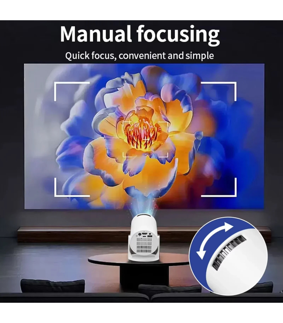 [Wired-with box] Projecteur portable USAMR HY200 1080P, 270 ° Angle réglable, projecteur de fil