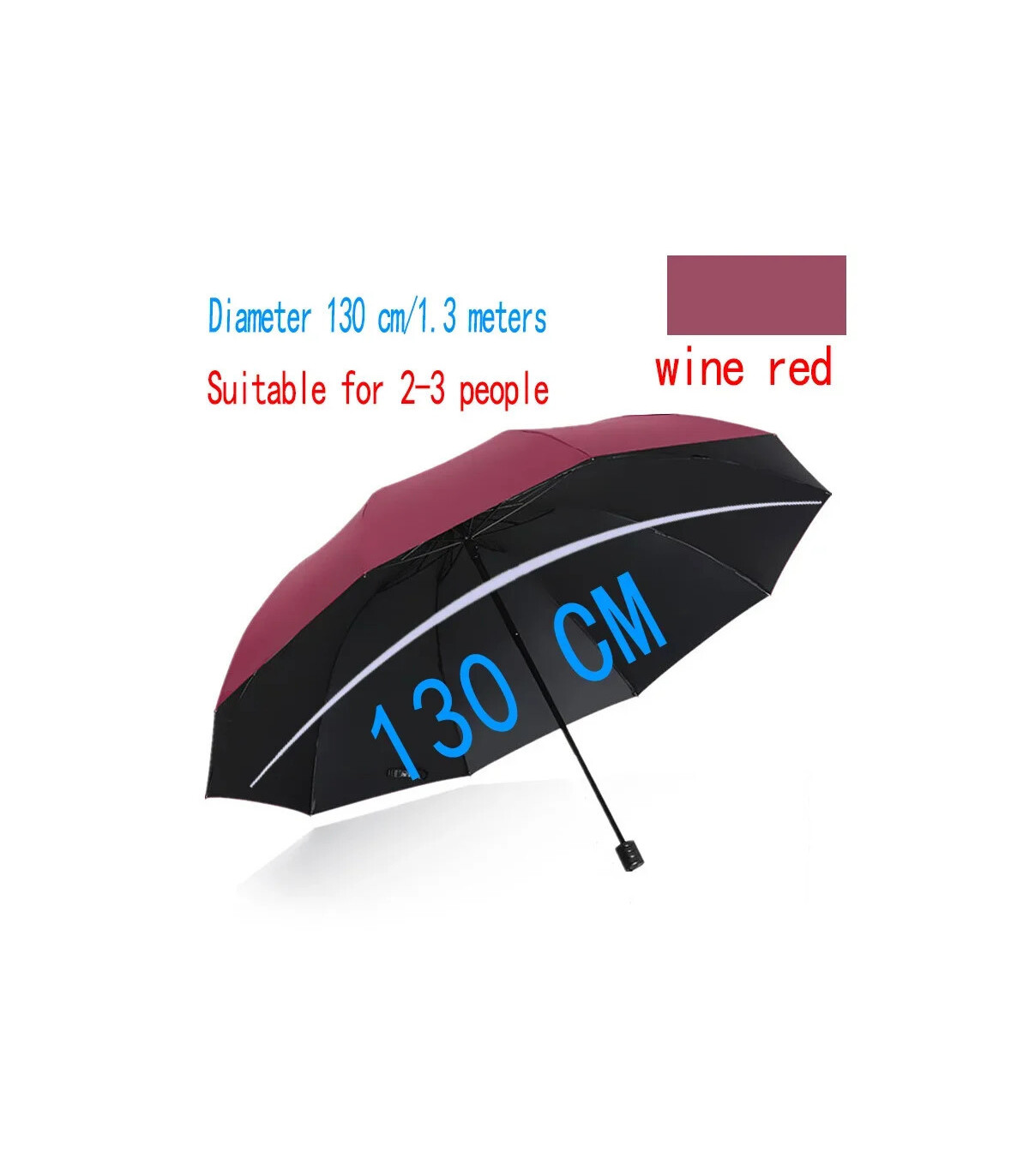 [Red] Parapluie pliant surdimensionné de 130CM, coupe-vent et imperméable, grand parasol de sol