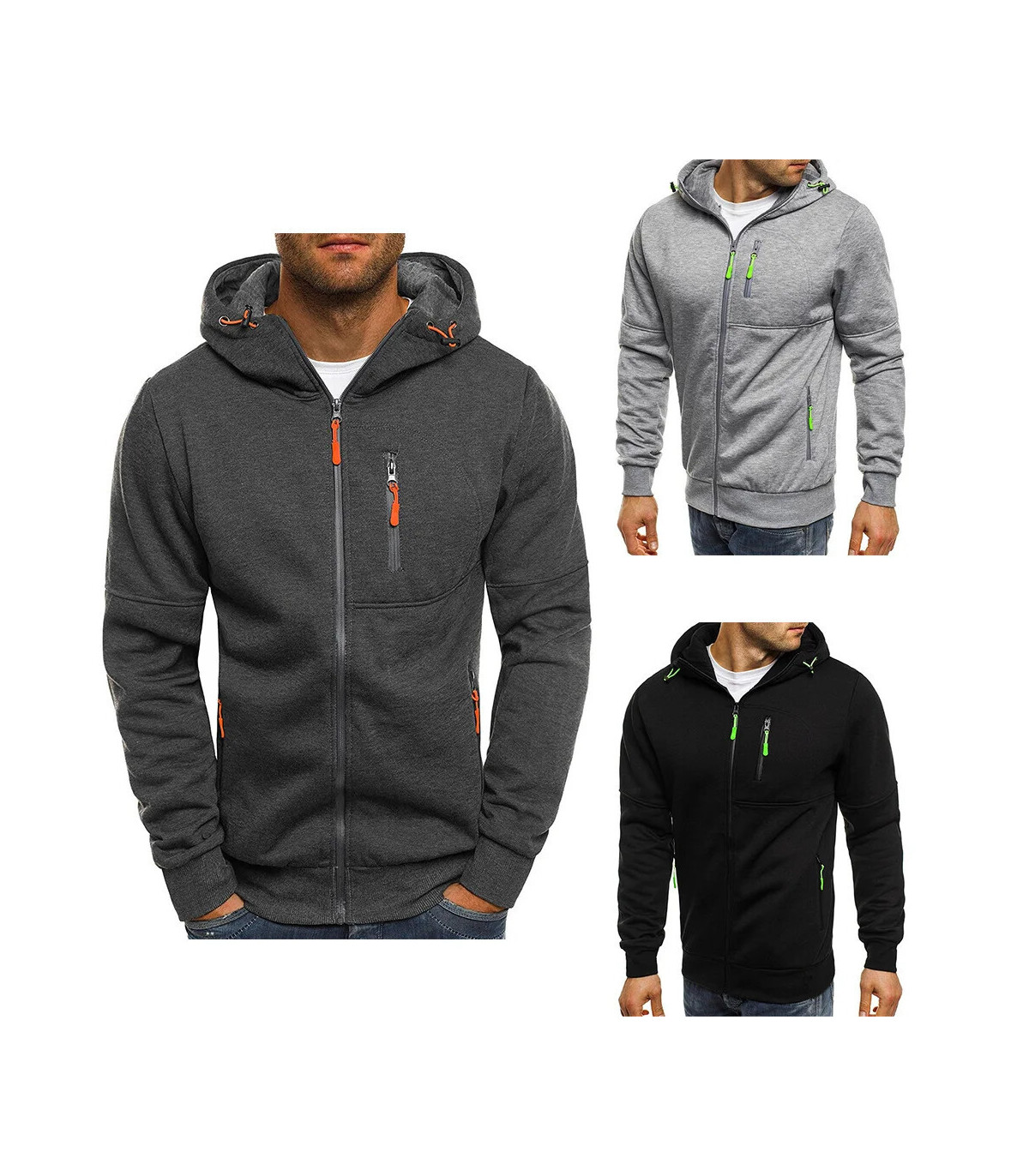 Sweats à capuche à manches longues pour hommes, sweat-shirt à fermeture éclair, vêtements sport