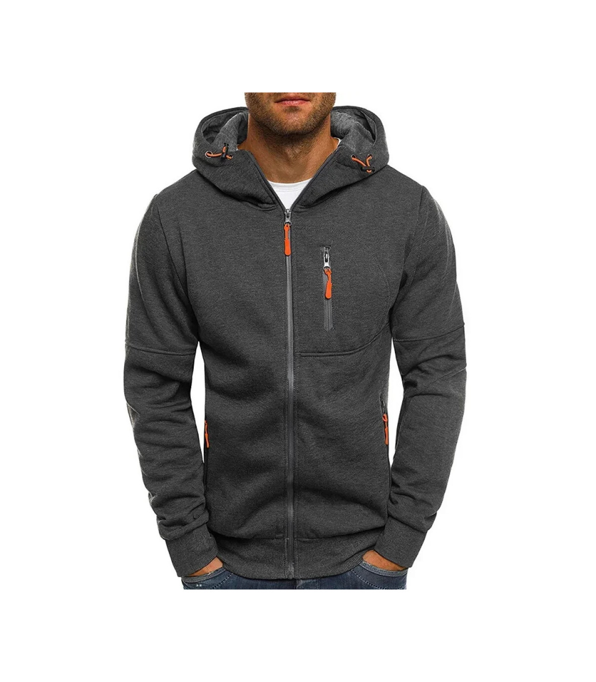 Sweats à capuche à manches longues pour hommes, sweat-shirt à fermeture éclair, vêtements sport