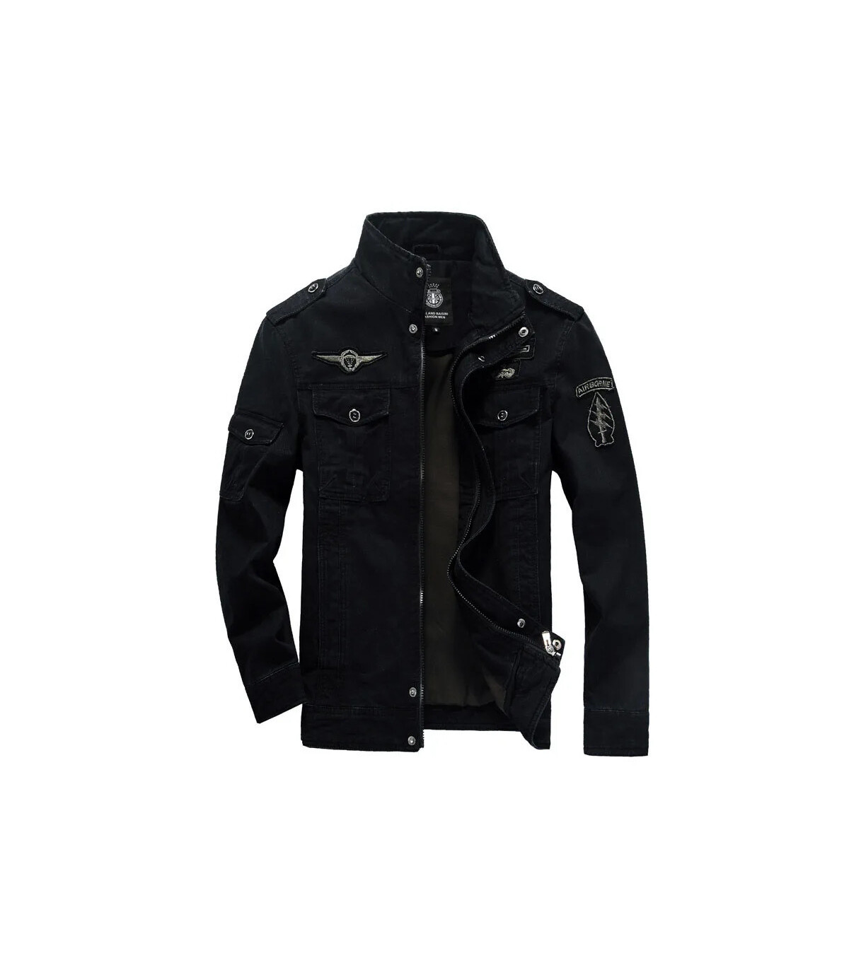 Veste militaire pour hommes de haute qualité, col multi-poches, manches brodées, outillage pilo