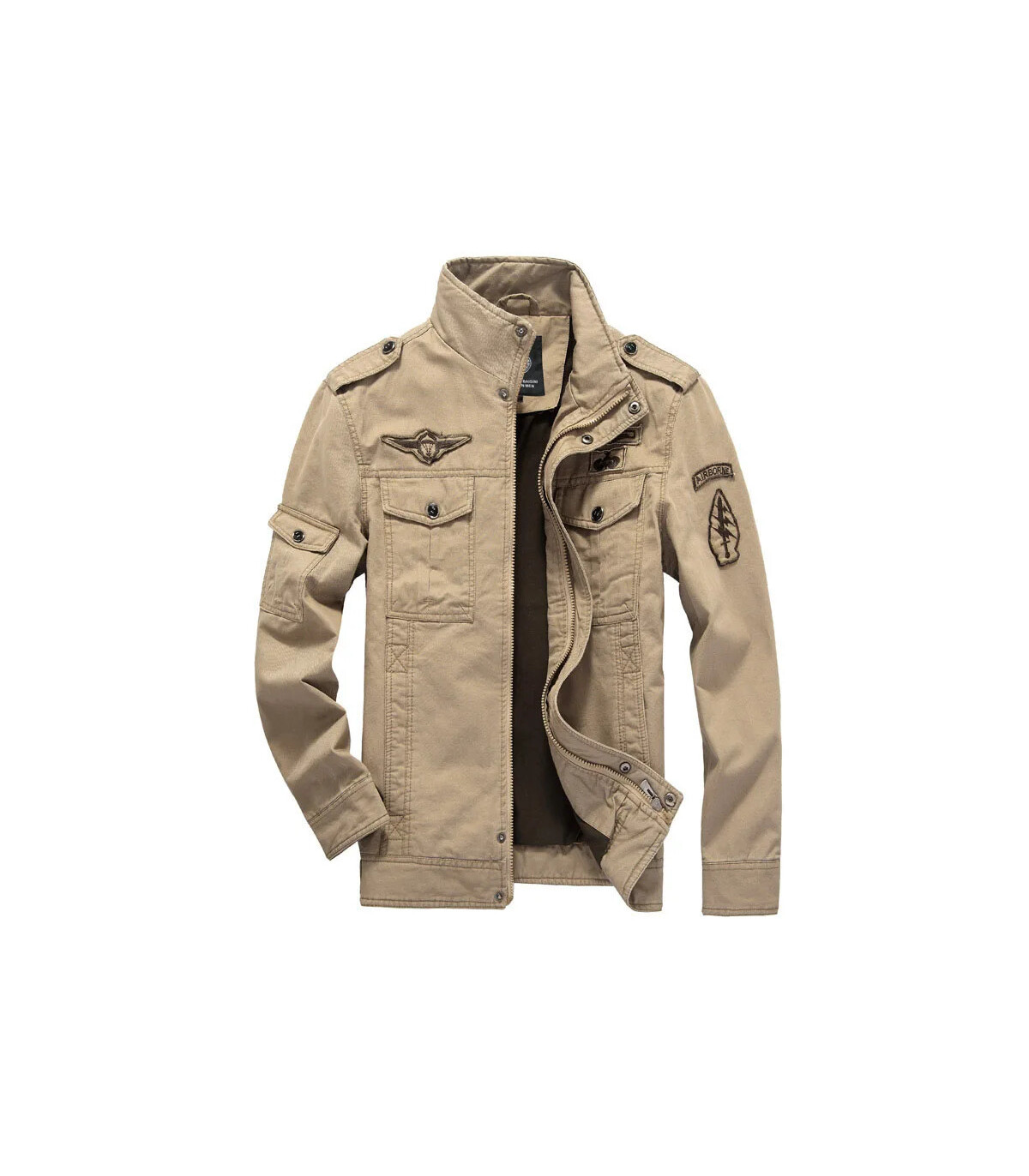 Veste militaire pour hommes de haute qualité, col multi-poches, manches brodées, outillage pilo