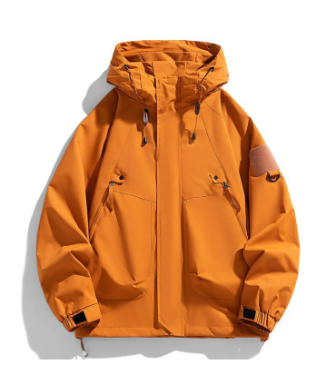 Coupe-vent hommes veste à capuche manteau à glissière Cargo imperméable noir Bomber Camping amp