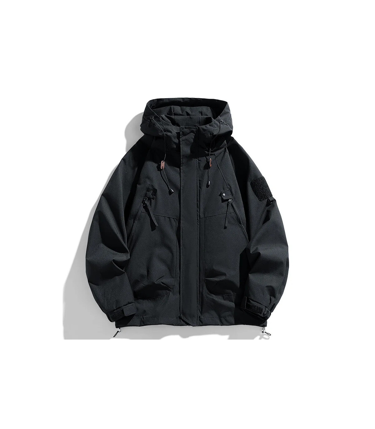 Coupe-vent hommes veste à capuche manteau à glissière Cargo imperméable noir Bomber Camping amp