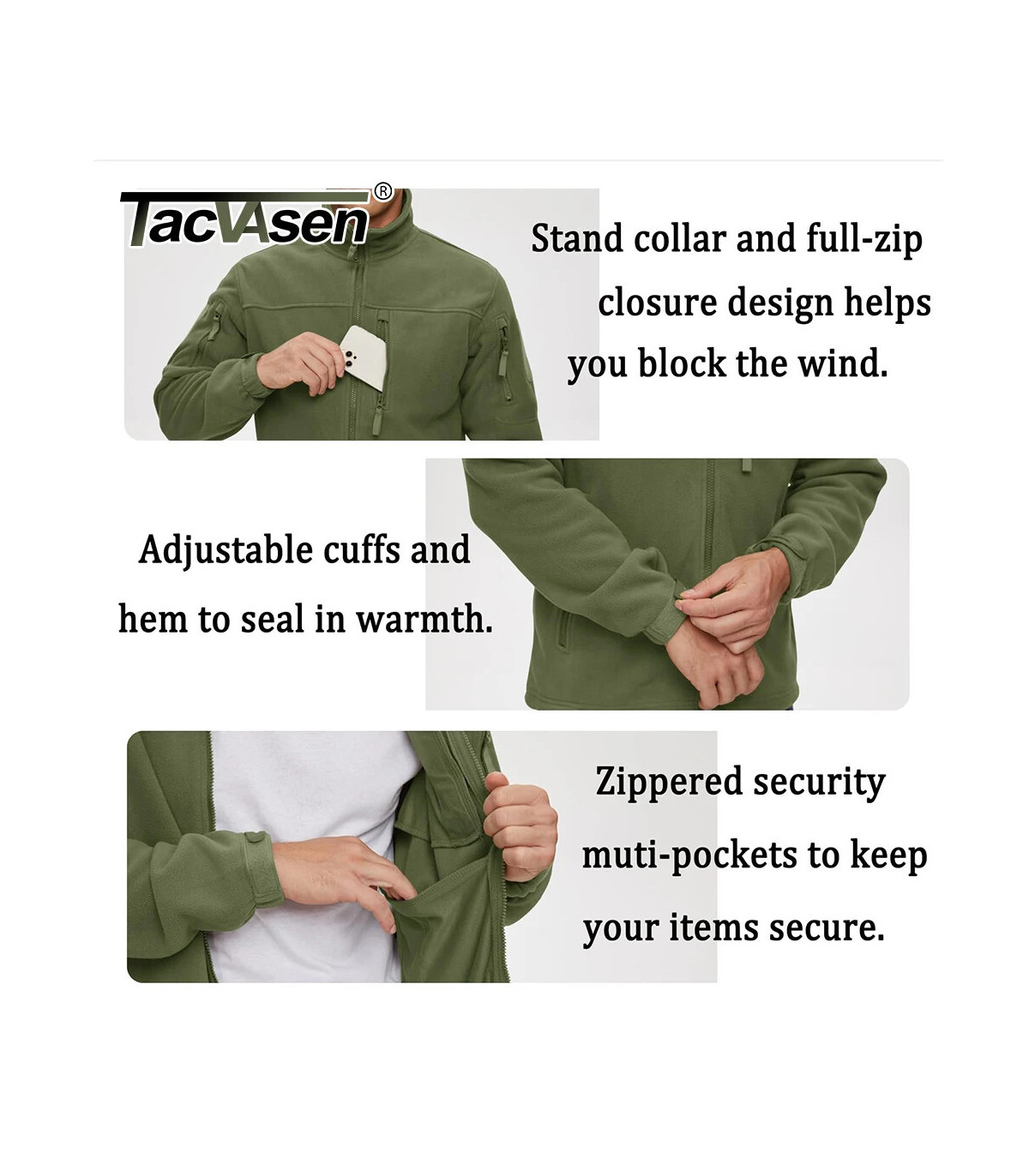 TACVASEN Veste polaire pour homme douce et chaude coupe-vent manteau zippé complet poches zippé