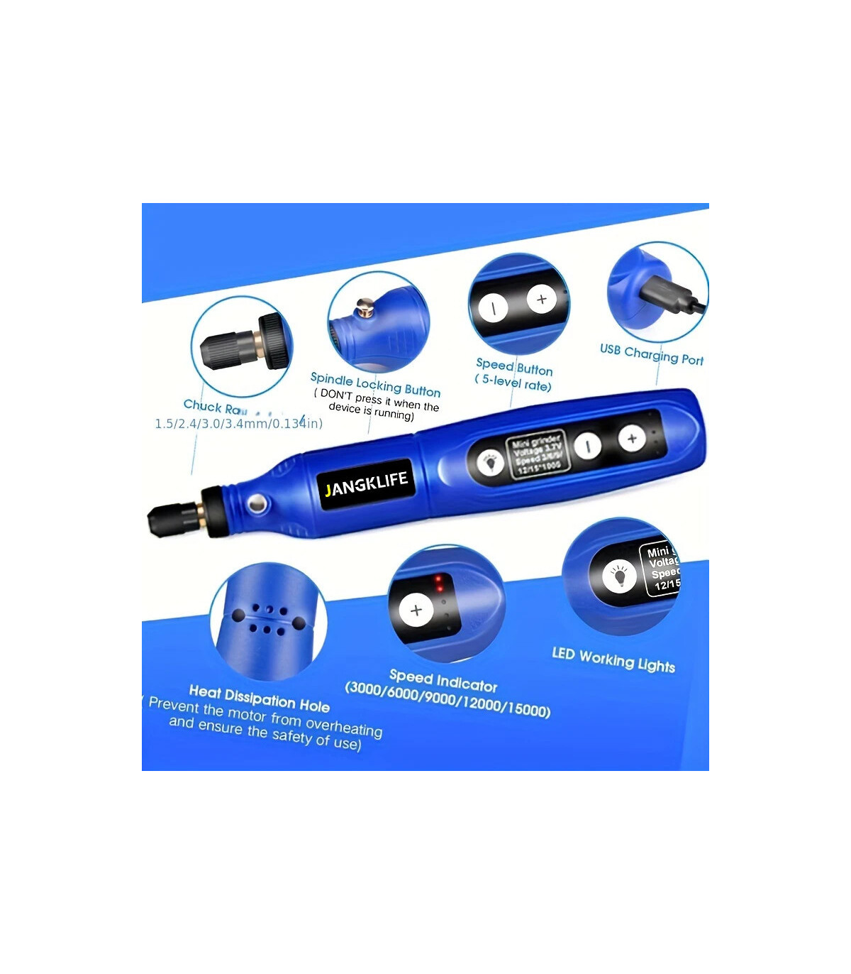 [Orange-24ps] JANGKLIFE USB Kit d\'outils rotatifs sans fil stylo de gravure sur bois bricolage 