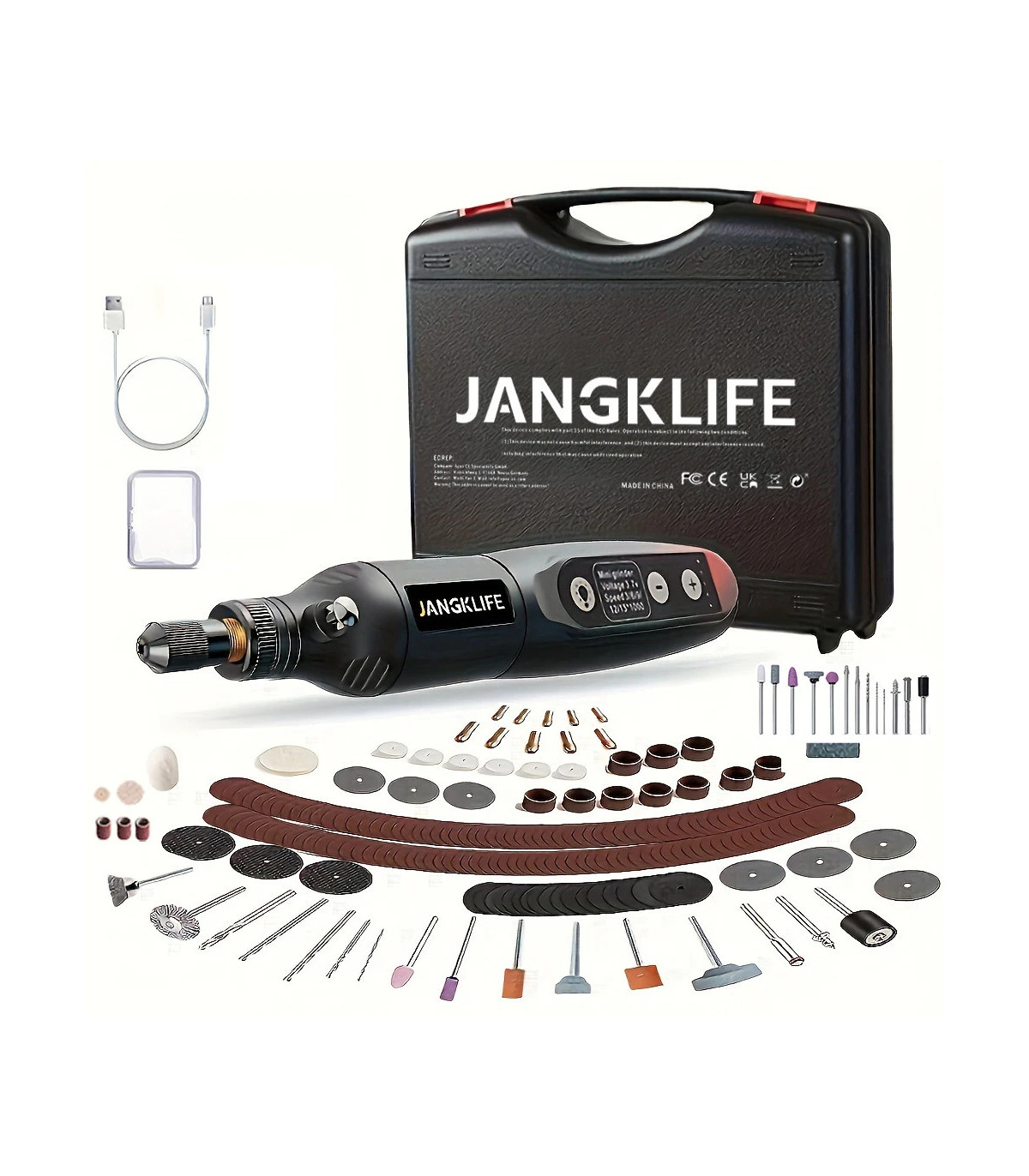 [Black-115pcs] JANGKLIFE USB Kit d\'outils rotatifs sans fil stylo de gravure sur bois bricolage