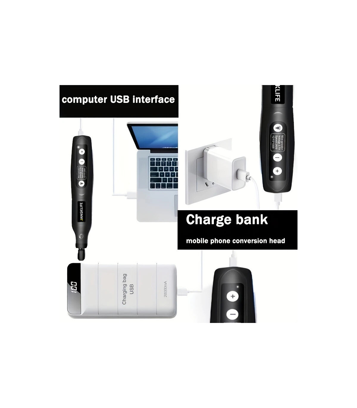 [Orange-24pcs] JANGKLIFE USB Kit d\'outils rotatifs sans fil stylo de gravure sur bois bricolage