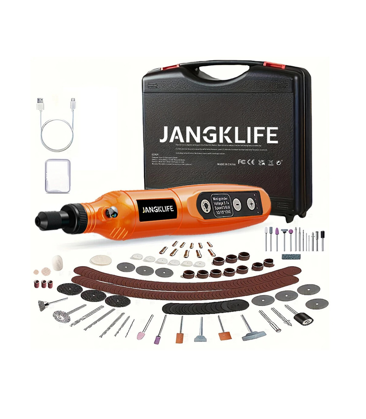 [Orange-115pcs] JANGKLIFE USB Kit d\'outils rotatifs sans fil stylo de gravure sur bois bricolag