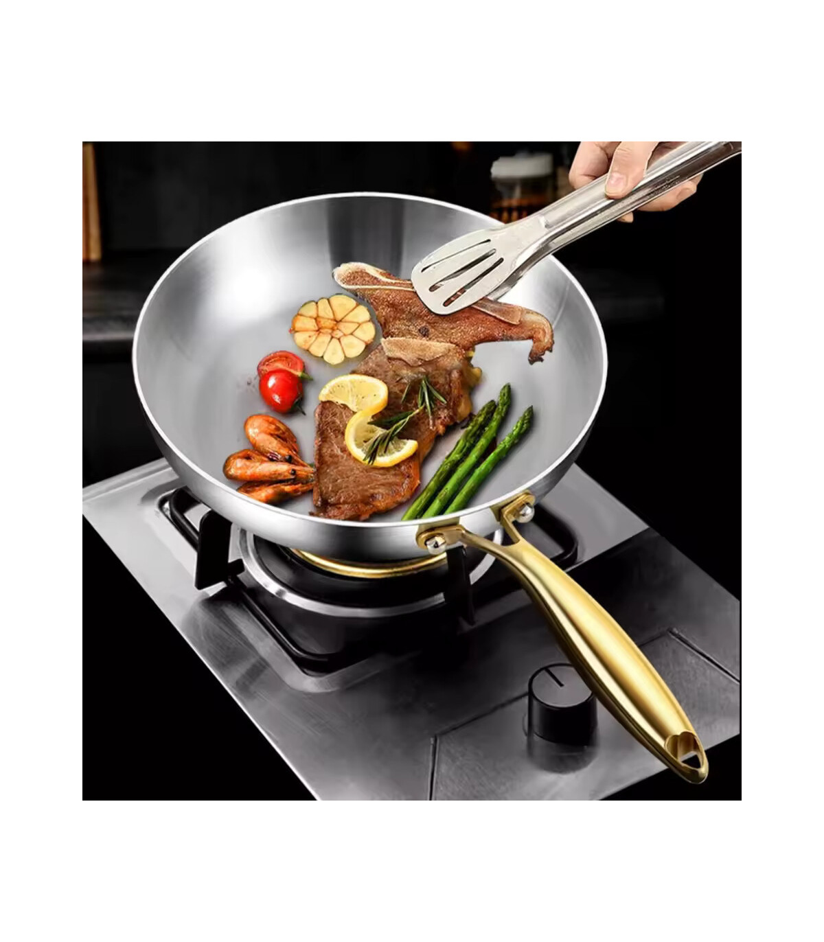 Poêle à frire de cuisine en acier inoxydable 316, poêle à frire antiadhésive non revêtue, marmi