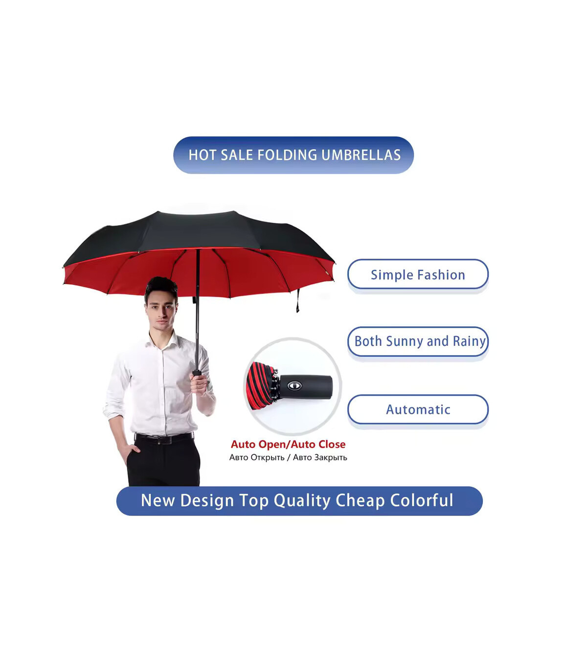 [Wine red] Parapluie à double couche entièrement automatique, coupe-vent