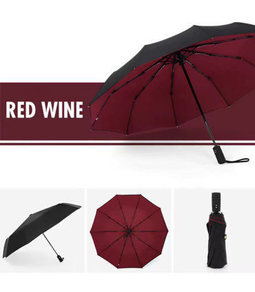 [Wine red] Parapluie à double couche entièrement automatique, coupe-vent