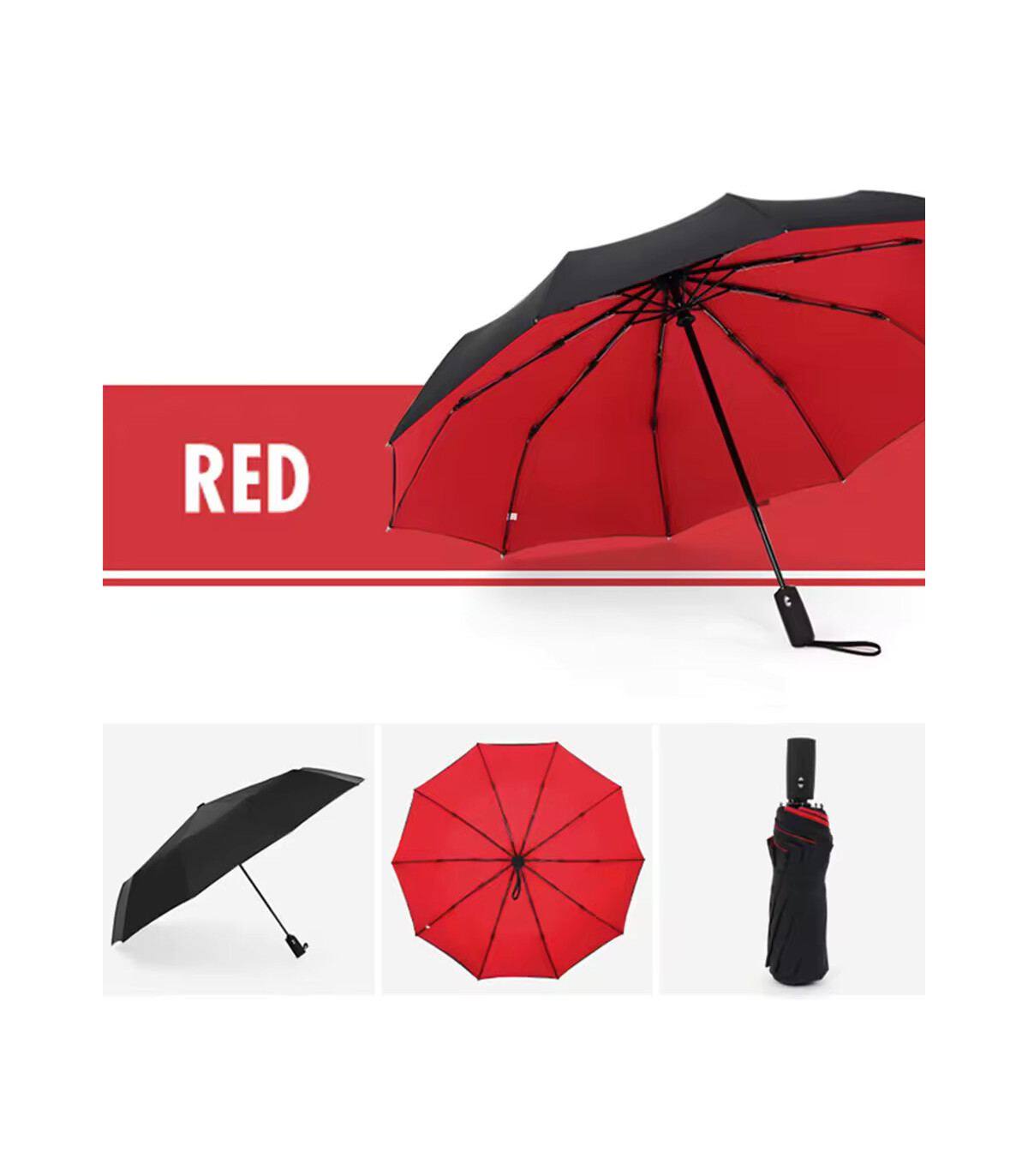 [Wine red] Parapluie à double couche entièrement automatique, coupe-vent