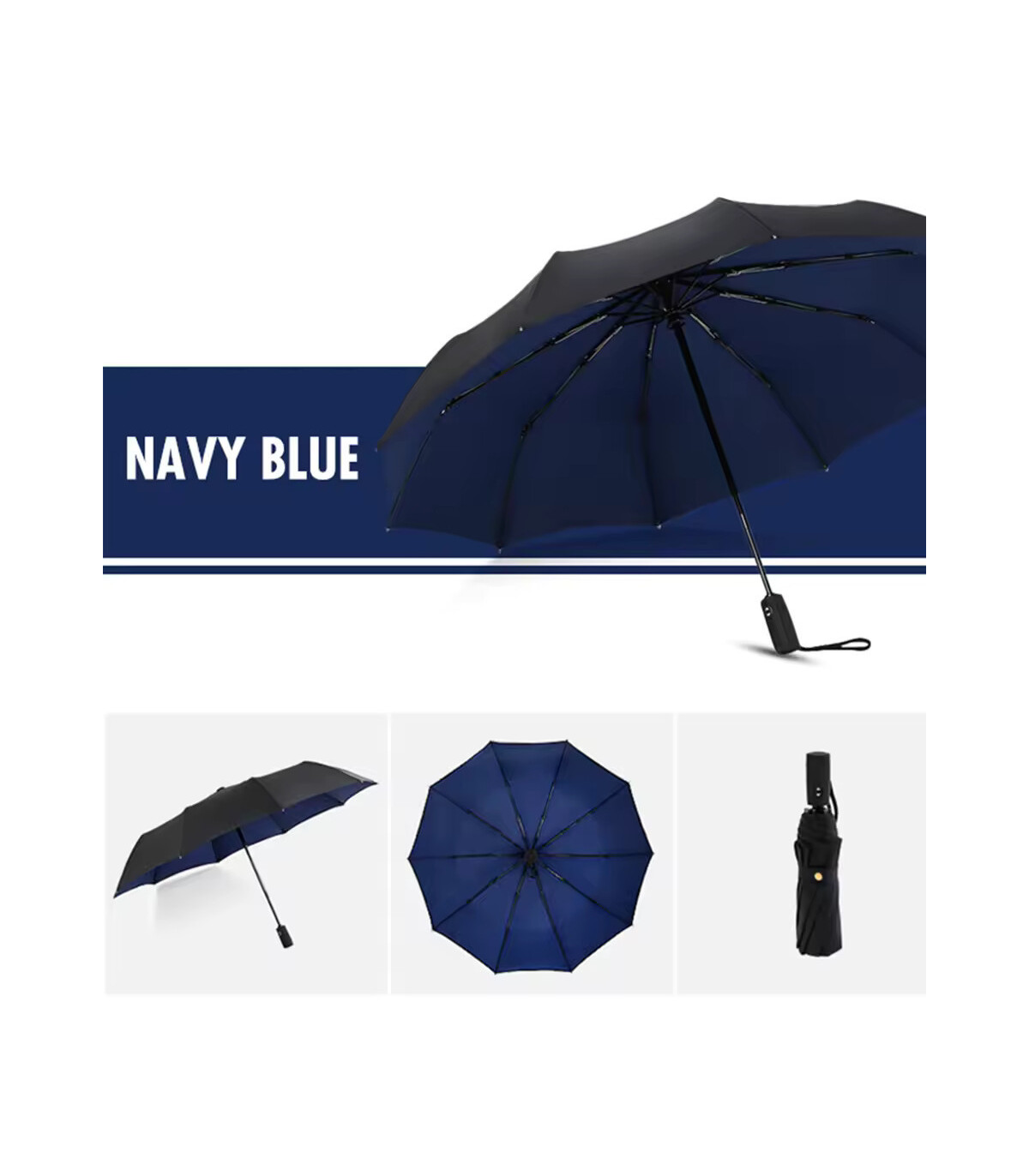 [Black] Parapluie à double couche entièrement automatique, coupe-vent