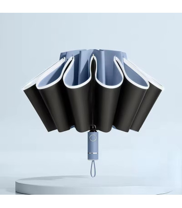[Black] Parapluie pliant inversé entièrement automatique pour hommes et femmes, avec bande réfl