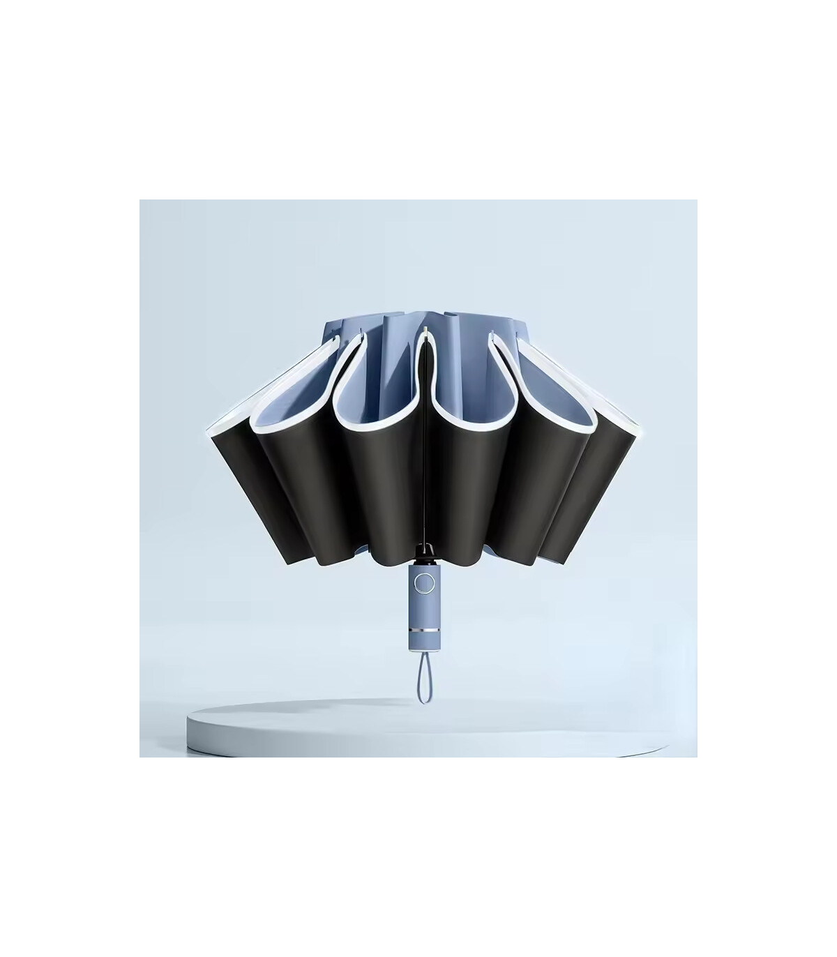 [Black] Parapluie pliant inversé entièrement automatique pour hommes et femmes, avec bande réfl