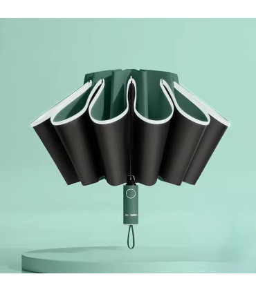 [Black] Parapluie pliant inversé entièrement automatique pour hommes et femmes, avec bande réfl
