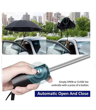 [Blue] Parapluie pliant inversé entièrement automatique pour hommes et femmes, avec bande réflé