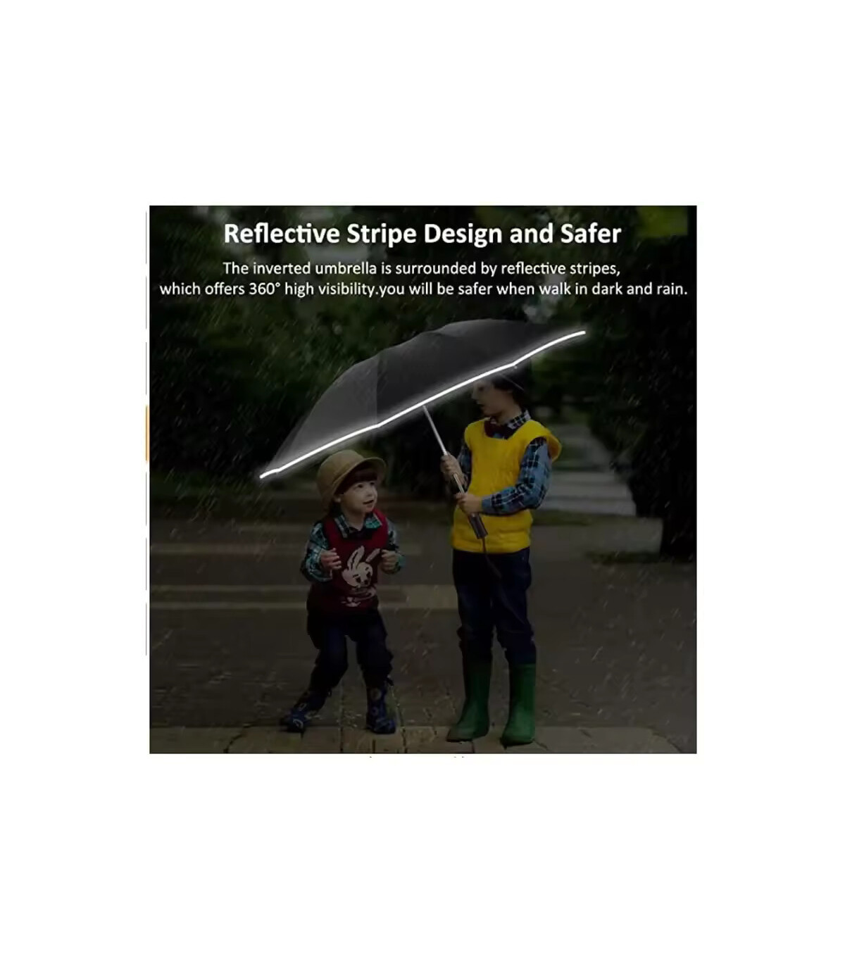 [Blue] Parapluie pliant inversé entièrement automatique pour hommes et femmes, avec bande réflé