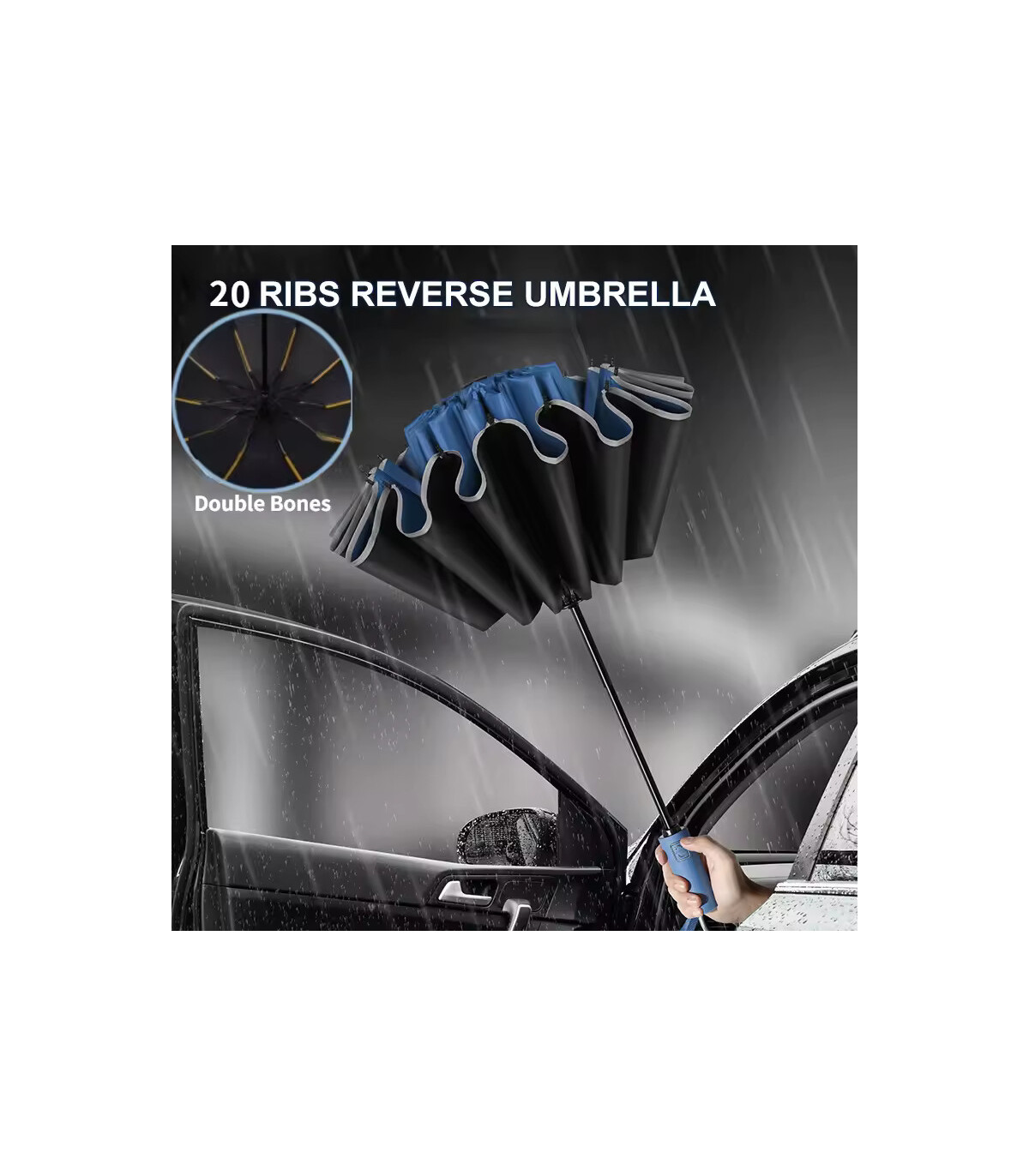 [Green] Parapluie pliant inversé entièrement automatique pour hommes et femmes, avec bande réfl