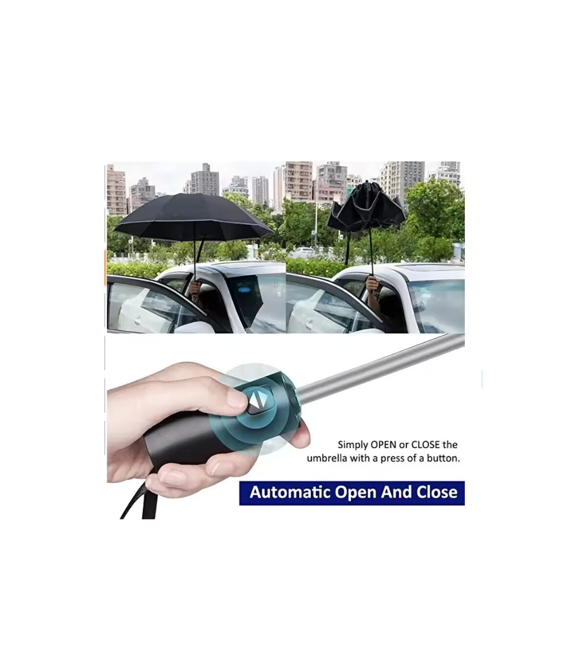 [Green] Parapluie pliant inversé entièrement automatique pour hommes et femmes, avec bande réfl