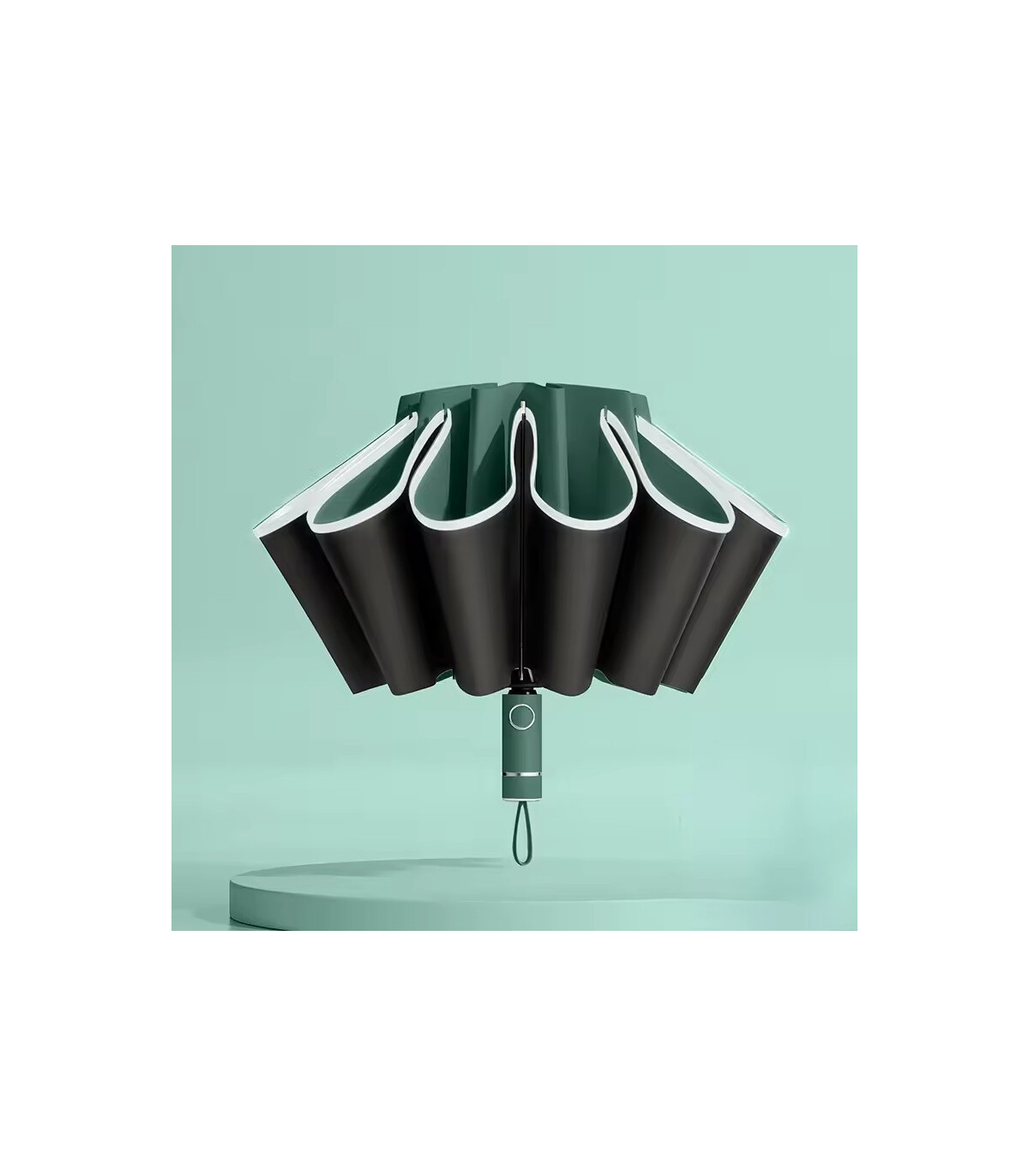 [Dark Green] Parapluie pliant inversé entièrement automatique pour hommes et femmes, avec bande