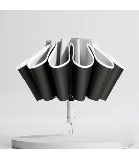 [Grey] Parapluie pliant inversé entièrement automatique pour hommes et femmes, avec bande réflé