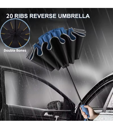 [Grey] Parapluie pliant inversé entièrement automatique pour hommes et femmes, avec bande réflé