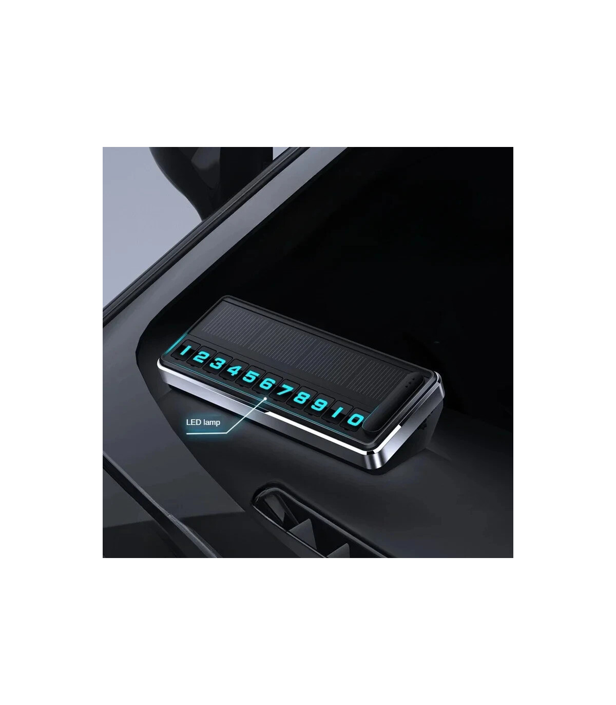 [Black] Plaque d\'immatriculation de téléphone solaire pour voiture, éclairage Led, carte de sta