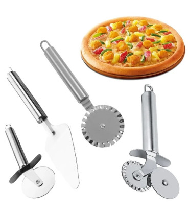 [Silver C] Couteau à pizza en acier inoxydable, outils à gâteaux, ciseaux à roues, gadgets de c