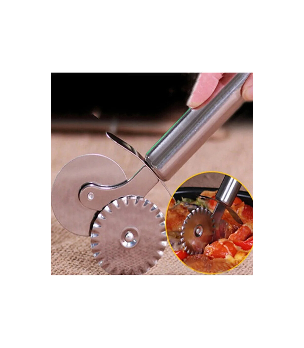 [Silver C] Couteau à pizza en acier inoxydable, outils à gâteaux, ciseaux à roues, gadgets de c