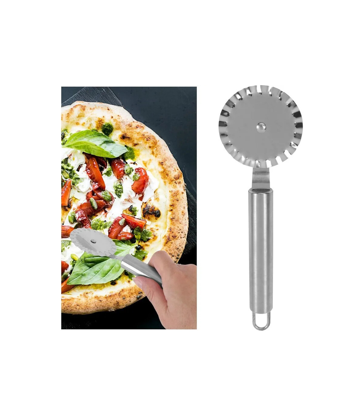 [Silver B] Couteau à pizza en acier inoxydable, outils à gâteaux, ciseaux à roues, gadgets de c