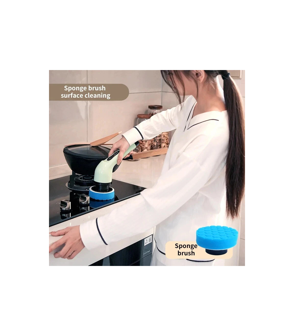 [White] Brosse de nettoyage électrique 9 en 1, épurateur de nettoyage à rotation électrique, ou