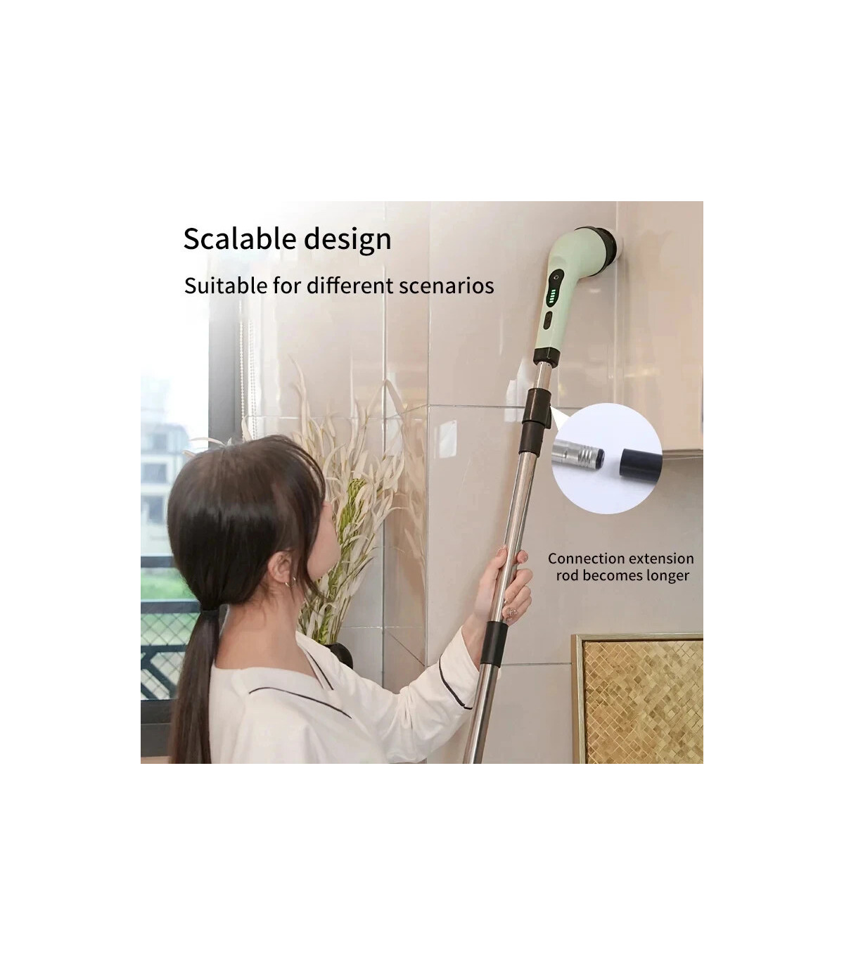 [White] Brosse de nettoyage électrique 9 en 1, épurateur de nettoyage à rotation électrique, ou