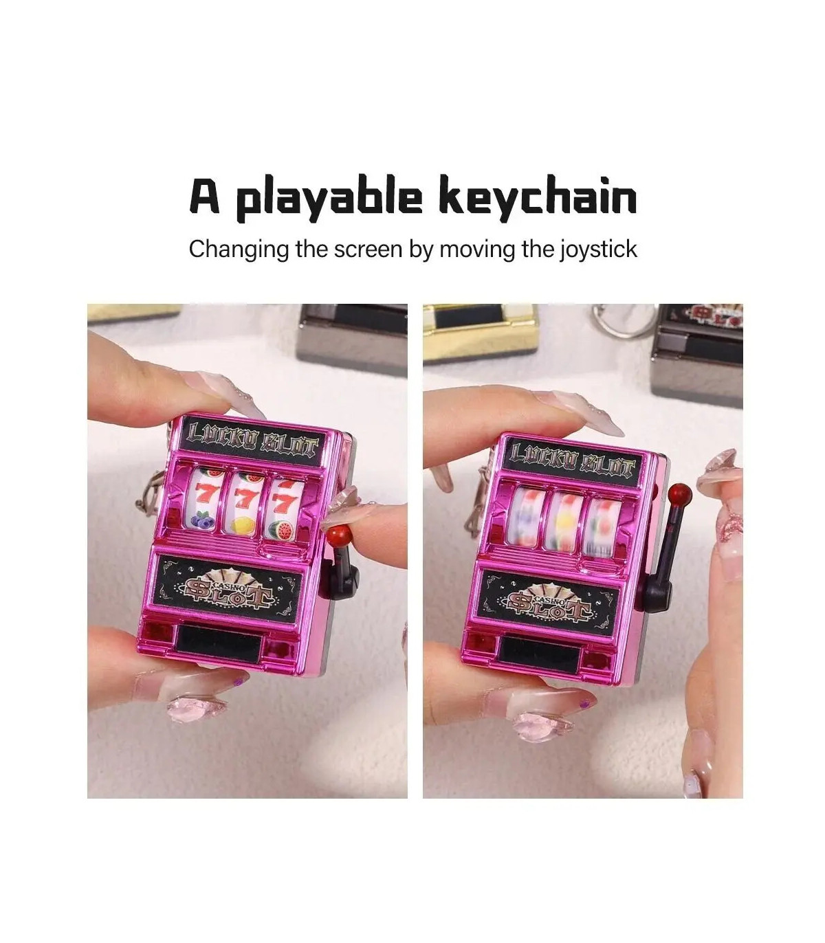 [Black] Mini machine à sous de jeu avec porte-clés, gadget anti-stress, porte-clés de jeu amusa