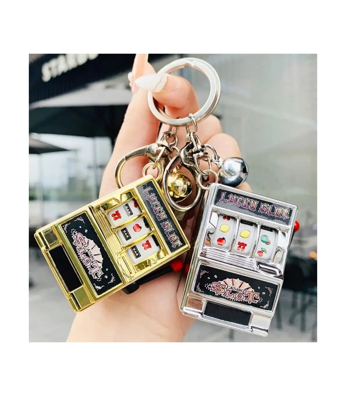 [Gold] Mini machine à sous de jeu avec porte-clés, gadget anti-stress, porte-clés de jeu amusan