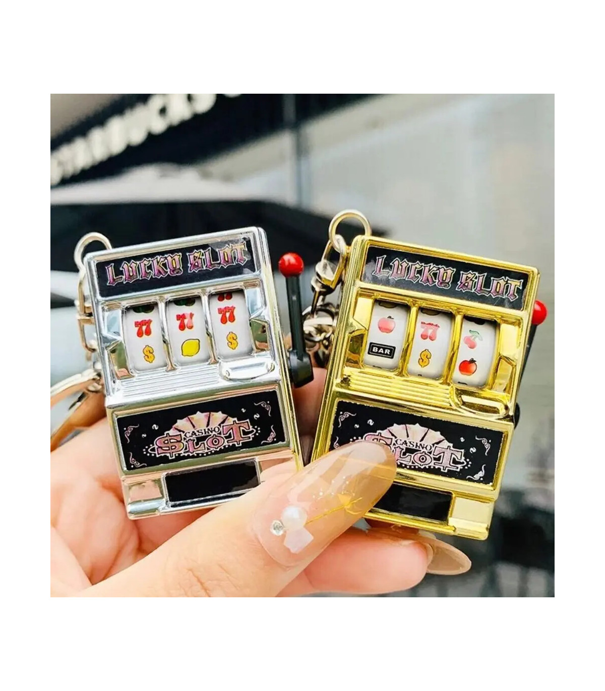 [Purple] Mini machine à sous de jeu avec porte-clés, gadget anti-stress, porte-clés de jeu amus