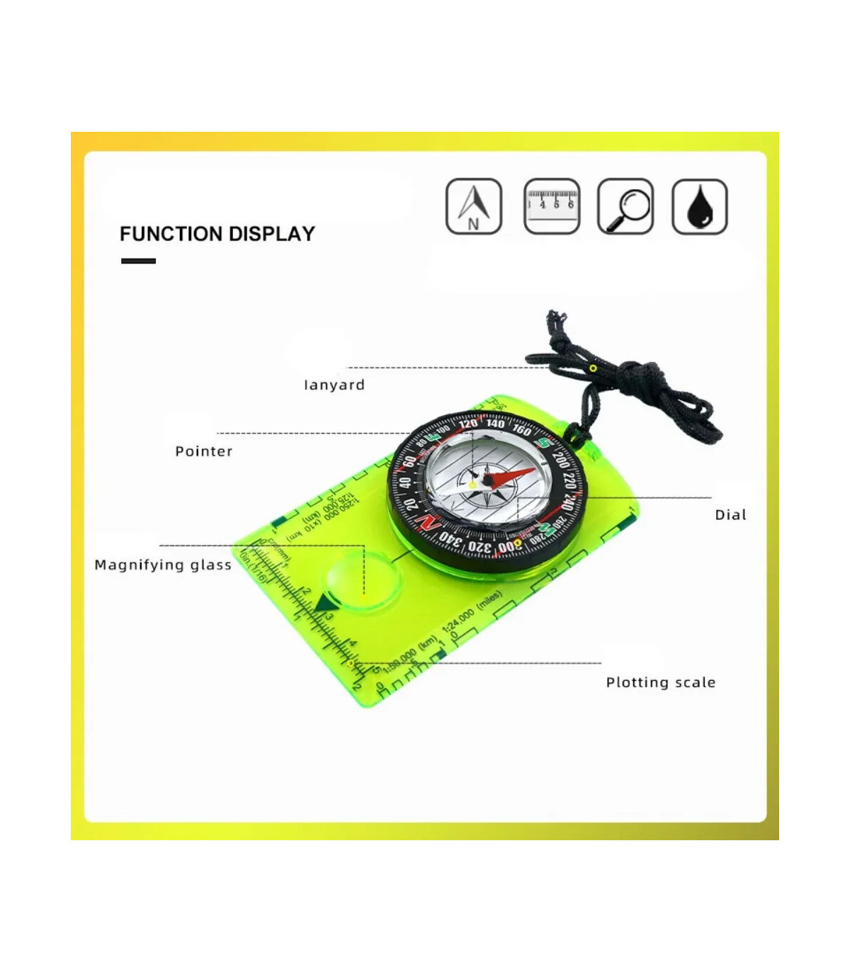 [Blue CHINA] Boussole d\'orientation étanche pour la lecture de cartes, plaque de base, randonné