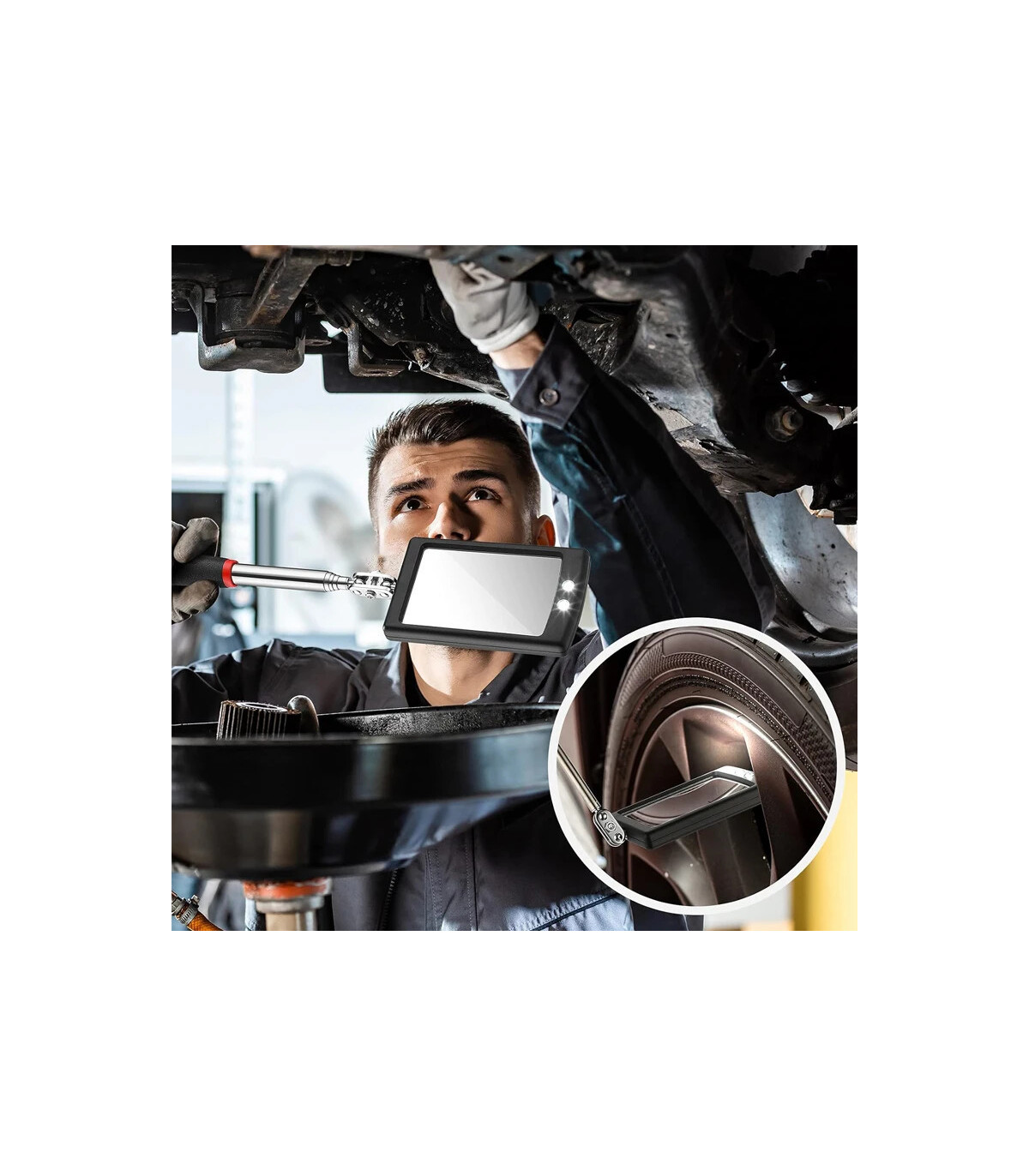 [6Pcs] Ensemble d\'outils de ramassage magnétique télescopique, miroir d\'inspection, lampe de po