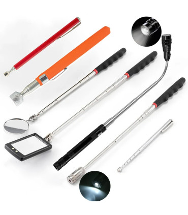 [5Pcs] Ensemble d\'outils de ramassage magnétique télescopique, miroir d\'inspection, lampe de po