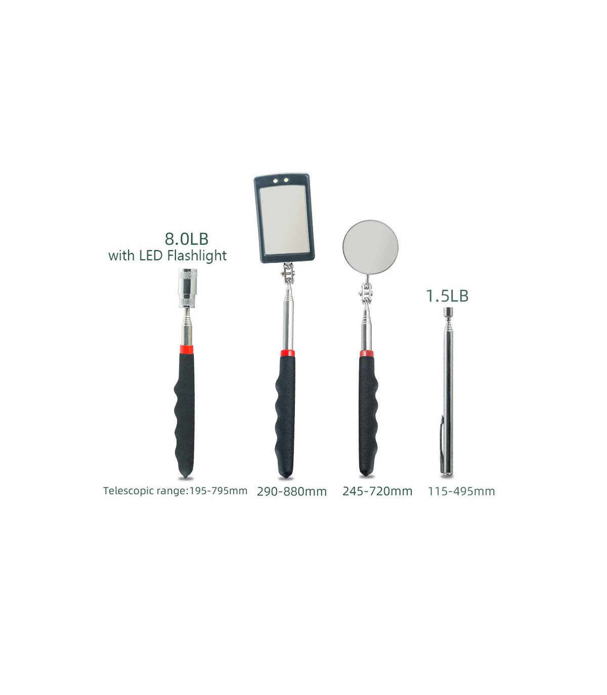 [4Pcs] Ensemble d\'outils de ramassage magnétique télescopique, miroir d\'inspection, lampe de po