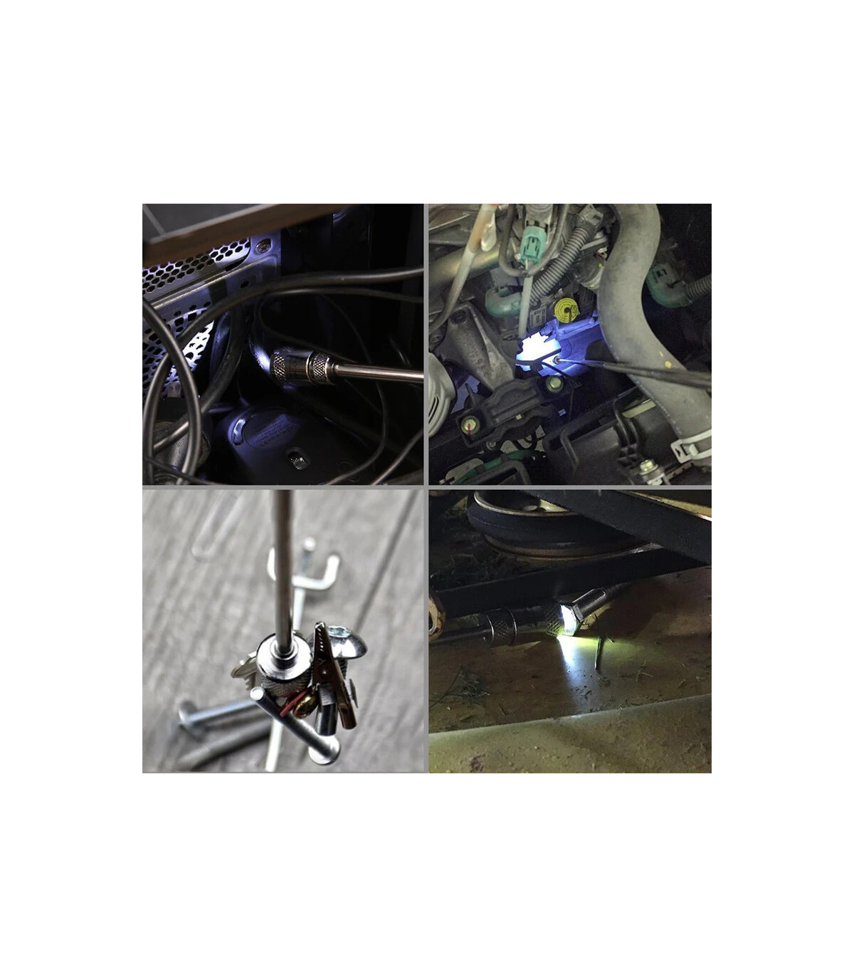 [4Pcs] Ensemble d\'outils de ramassage magnétique télescopique, miroir d\'inspection, lampe de po