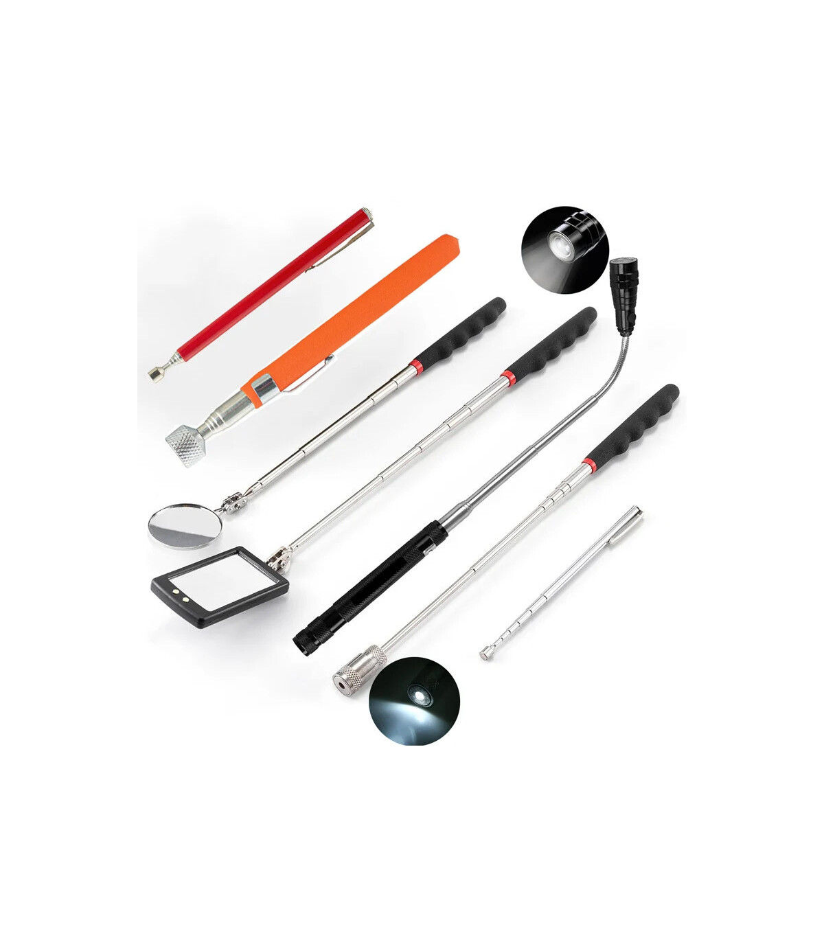 [3Pcs] Ensemble d\'outils de ramassage magnétique télescopique, miroir d\'inspection, lampe de po