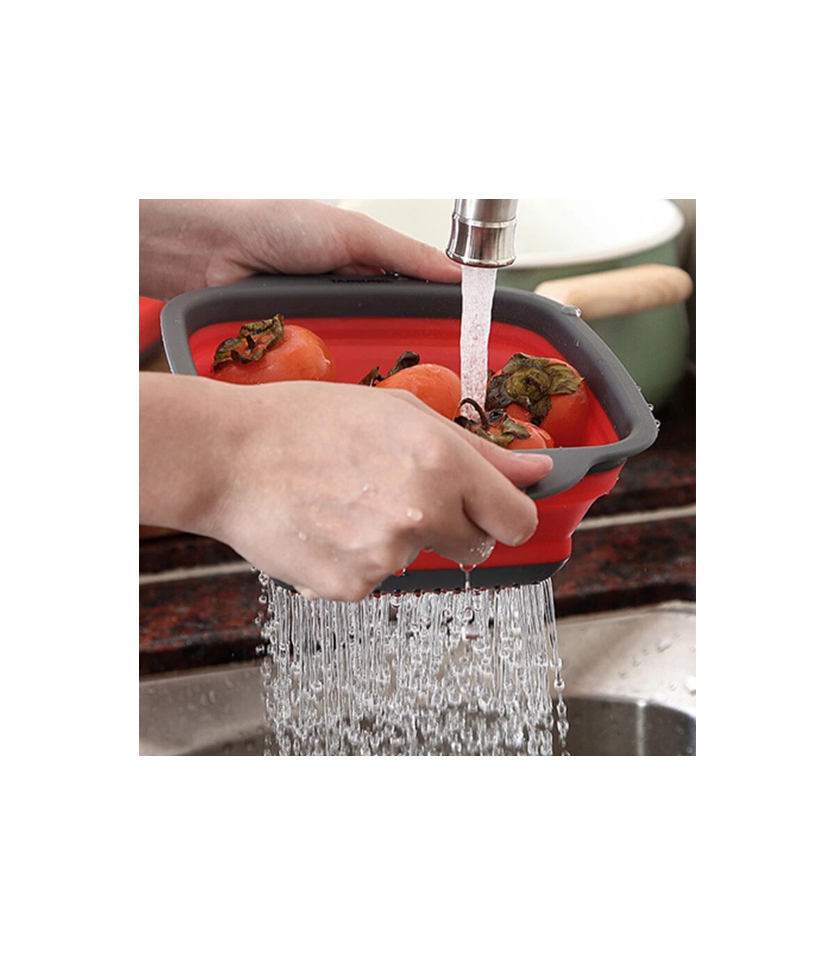 [Large Red] Mir de lavage de légumes pliable, filtre à fruits, passoire portable, nettoyeur de 