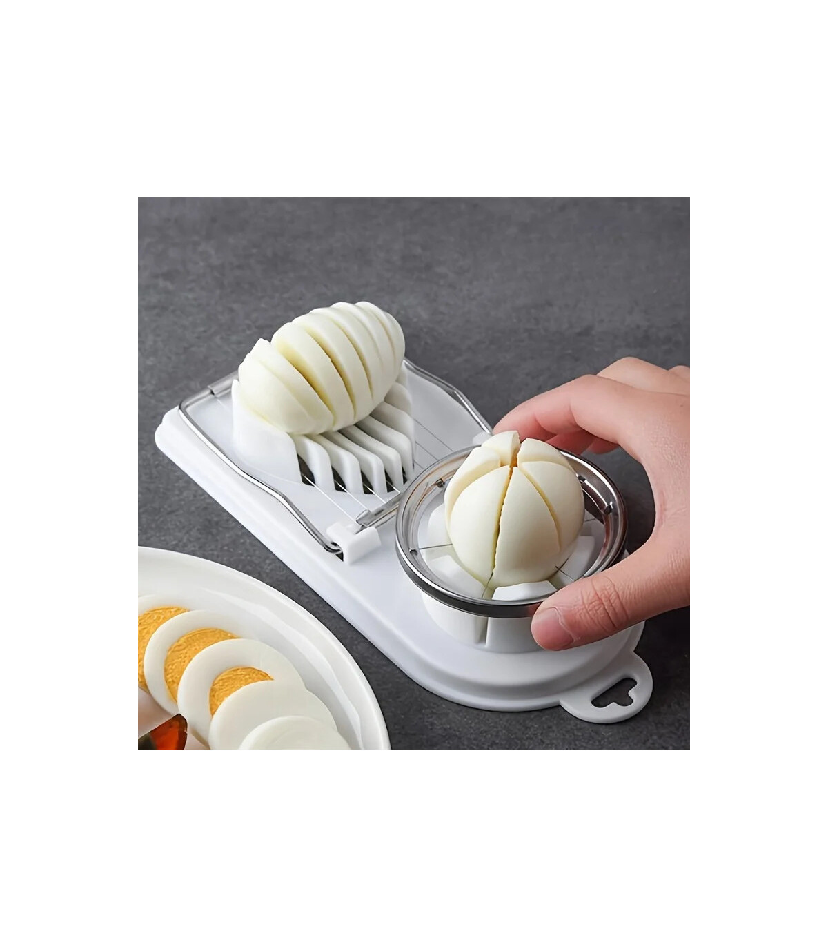 [WHITE] Trancheur d\'œufs multifonctionnel en acier inoxydable, séparateur fantaisie, outil de c