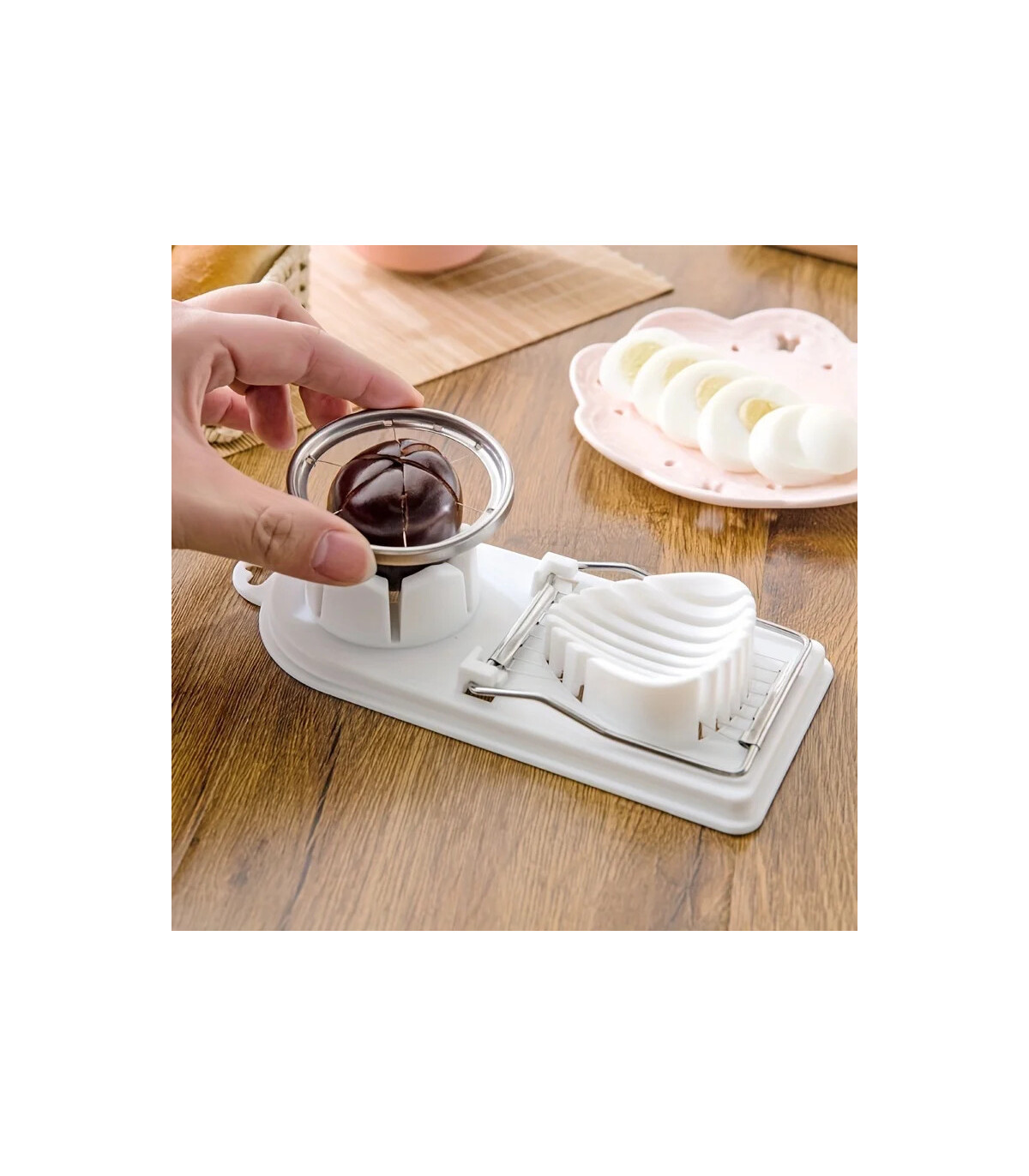 [WHITE] Trancheur d\'œufs multifonctionnel en acier inoxydable, séparateur fantaisie, outil de c