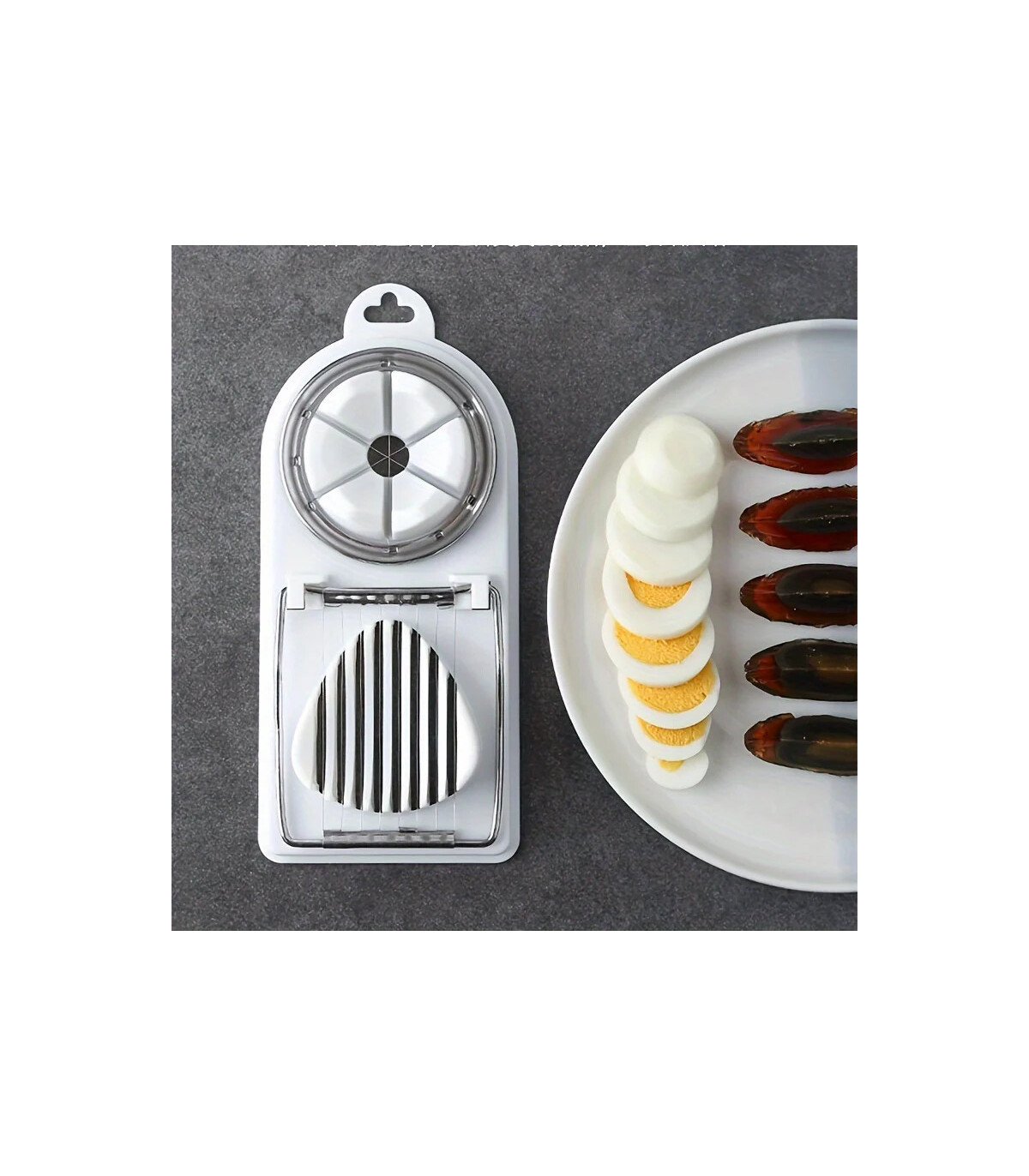 [WHITE] Trancheur d\'œufs multifonctionnel en acier inoxydable, séparateur fantaisie, outil de c